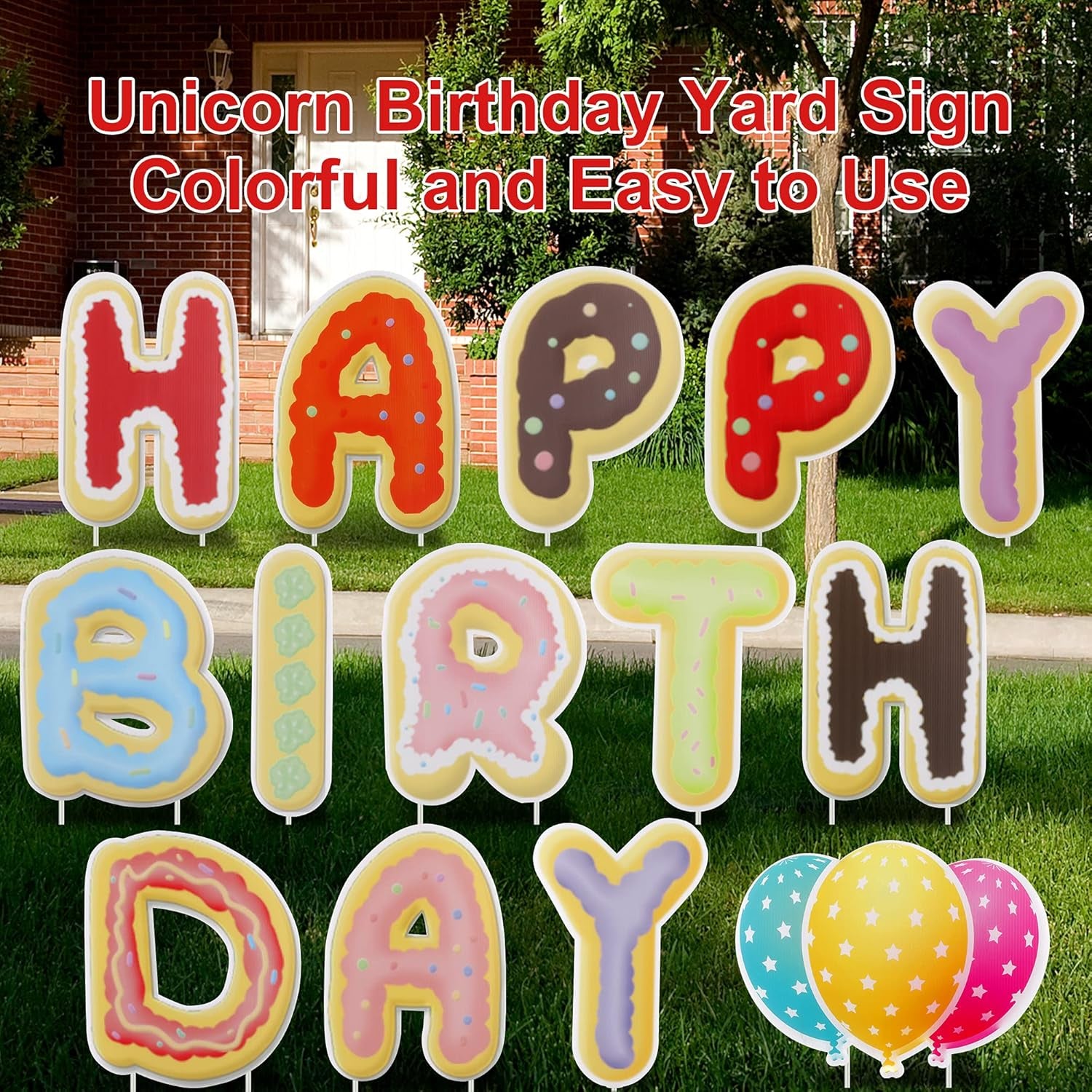 Happy Birthday Yard Signs with Cute Design Birthday Decorations Corrugated Yard Stake Signs Outdoor Decorations with Stakes Yard Signs for Birthday Yard/Lawn Decorations (Cookie)