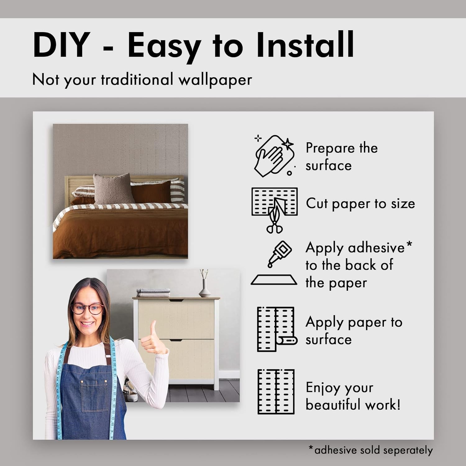 Premium Paper Backed Vinyl Wall Covering - Modern Decor Wallpaper Roll by Romosa - Textured Wallpaper, Unpasted, Heavyweight, Removable Wallpaper - Gleam, Silver - Sample Swatch