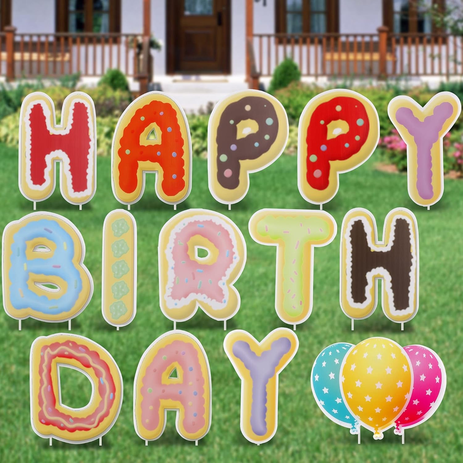 Happy Birthday Yard Signs with Cute Design Birthday Decorations Corrugated Yard Stake Signs Outdoor Decorations with Stakes Yard Signs for Birthday Yard/Lawn Decorations (Cookie)
