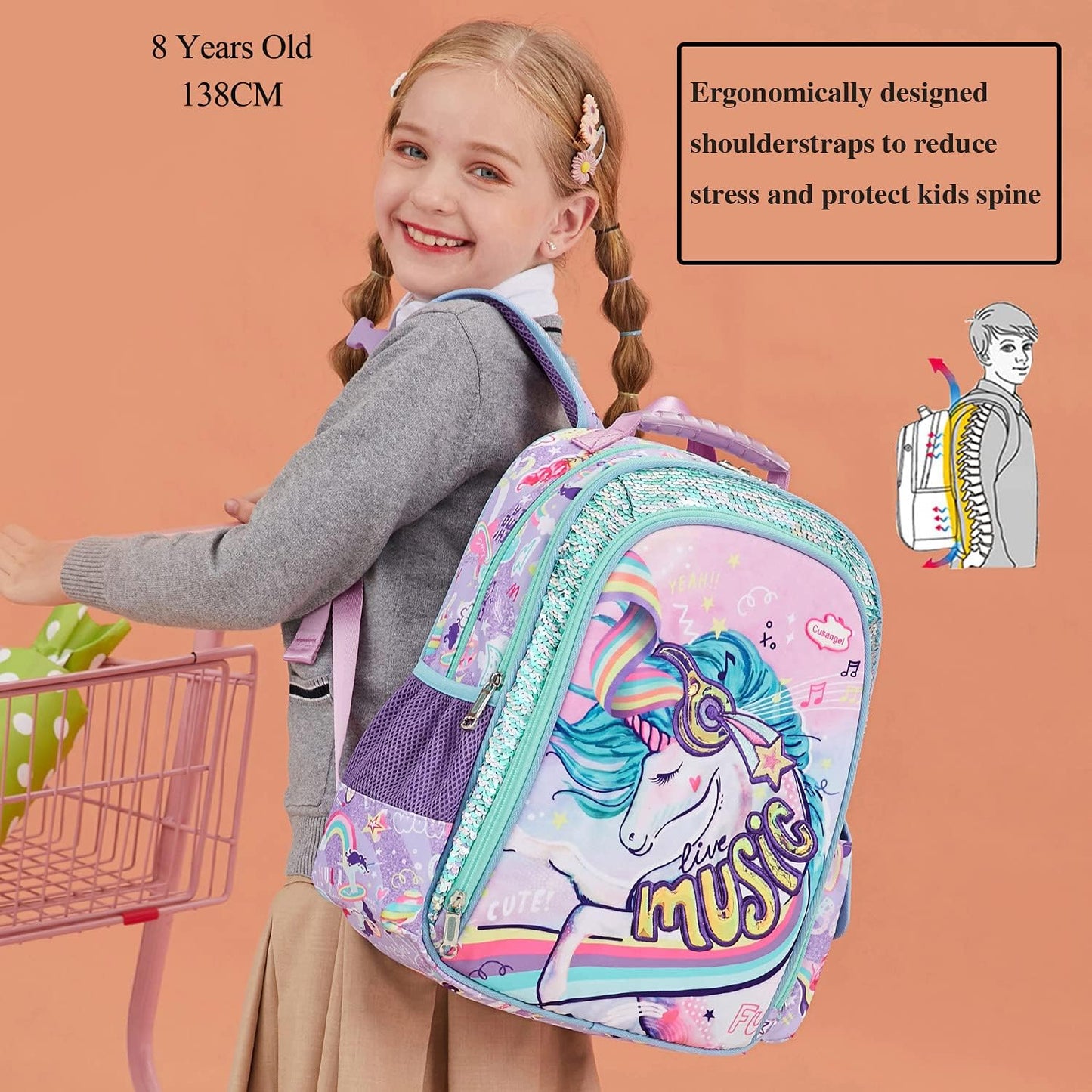 School Bookbag, Durable Cute Multi Compartment Preschool Primary Backpack for Girls
