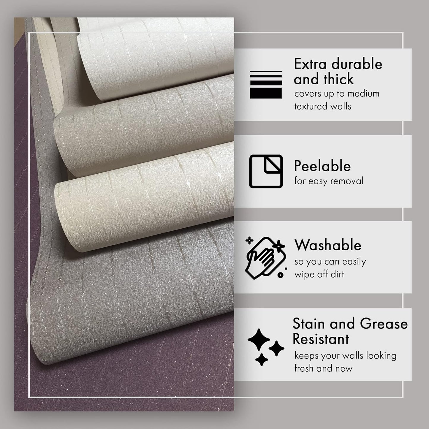 Premium Paper Backed Vinyl Wall Covering - Modern Decor Wallpaper Roll by Romosa - Textured Wallpaper, Unpasted, Heavyweight, Removable Wallpaper - Gleam, Silver - Sample Swatch