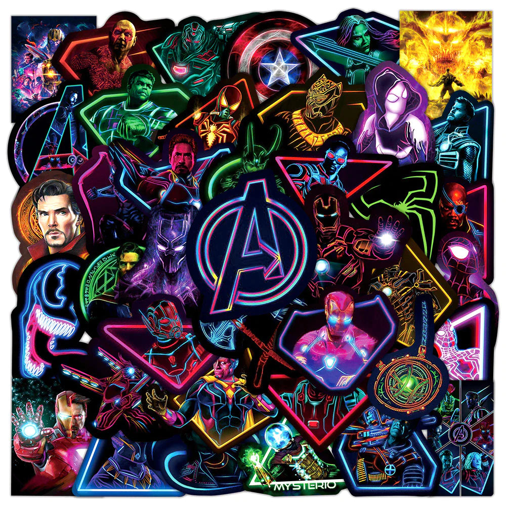 10/50/100Pcs Disney Neon Marvel the Avengers Superhero Anime Stickers Laptop Car Skateboard Phone Bike Cool Sticker Kids Toy