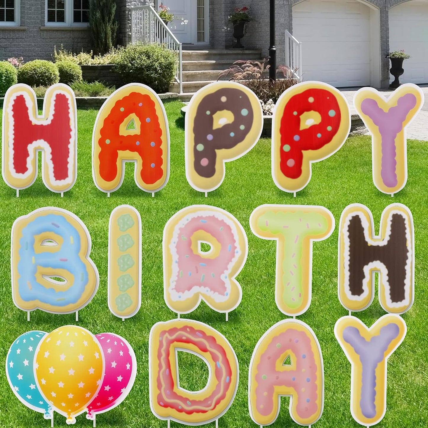 Happy Birthday Yard Signs with Cute Design Birthday Decorations Corrugated Yard Stake Signs Outdoor Decorations with Stakes Yard Signs for Birthday Yard/Lawn Decorations (Cookie)
