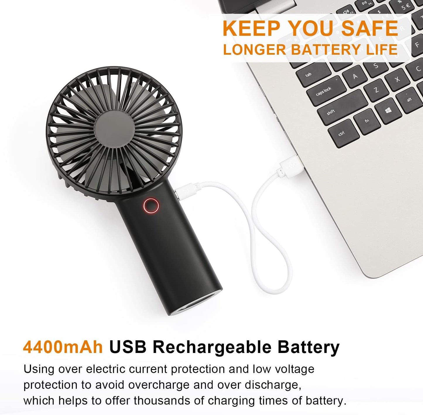 Portable Handheld Fan with 4400mAh Rechargeable Battery - Ideal for Outdoor Activities