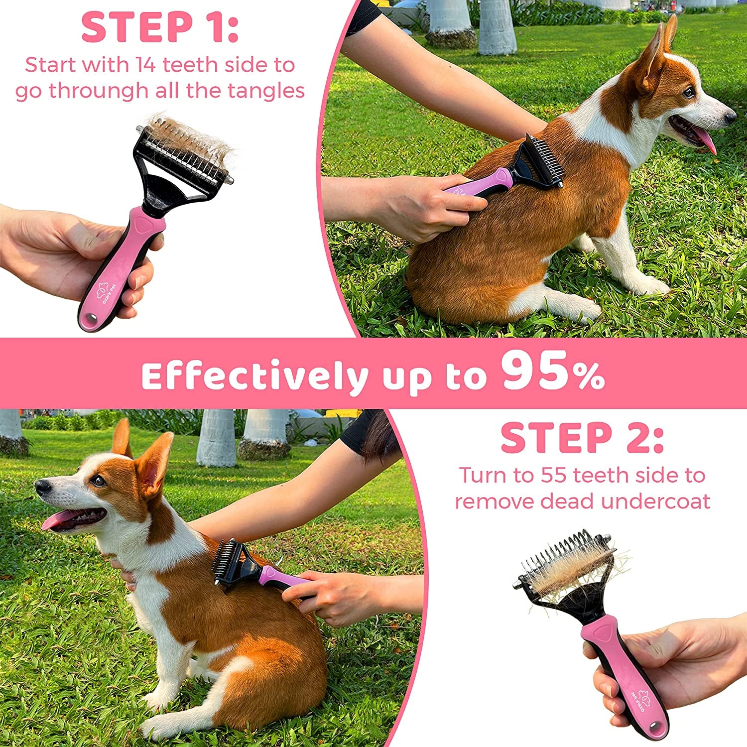 Ultimate Dog and Cat Grooming Set - Effortlessly Reduce Shedding by 95% with our Versatile Two-Sided Brush and Grooming Glove for Short to Long Hair Pets - Stylish Pink for Small to Medium Breeds