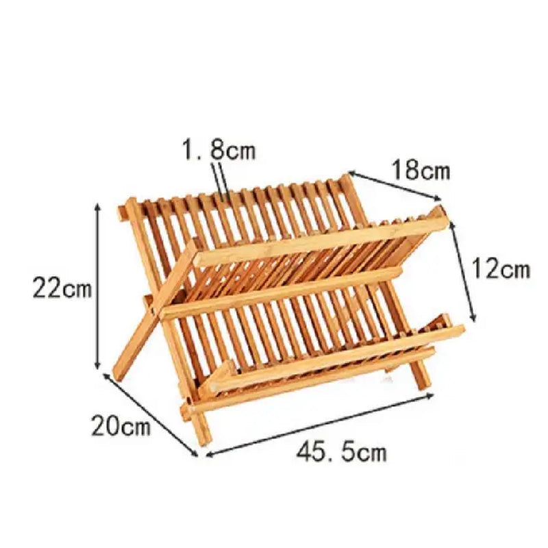 Bamboo Folding Dish Rack with Utensil Drainer and Drainboard
