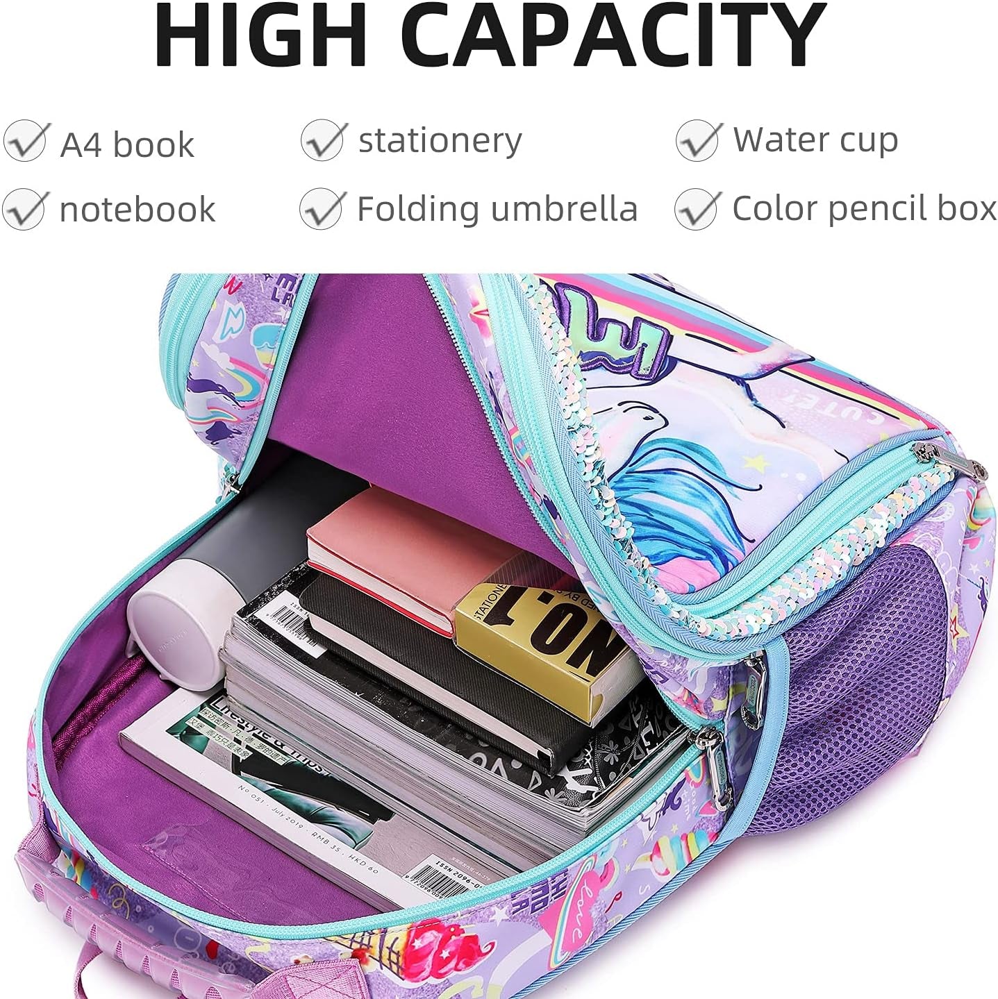 School Bookbag, Durable Cute Multi Compartment Preschool Primary Backpack for Girls