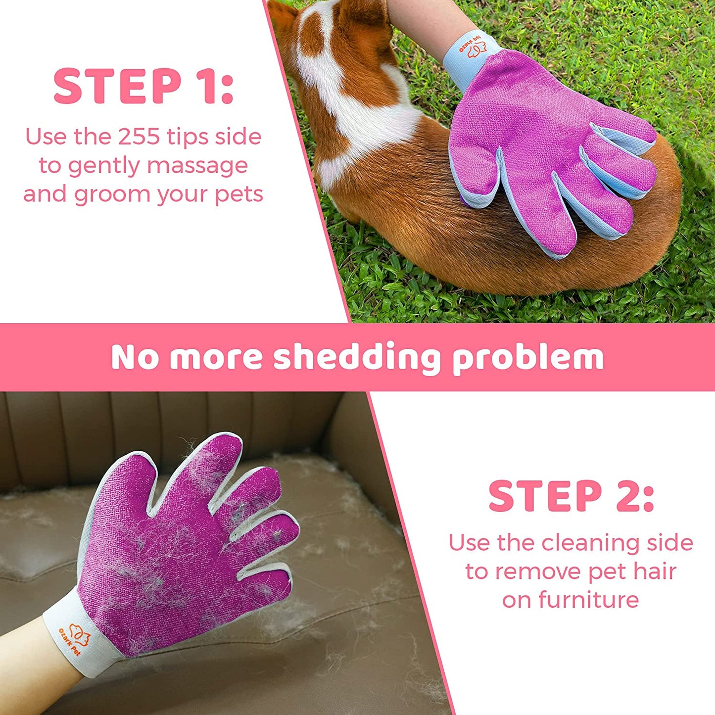Ultimate Dog and Cat Grooming Set - Effortlessly Reduce Shedding by 95% with our Versatile Two-Sided Brush and Grooming Glove for Short to Long Hair Pets - Stylish Pink for Small to Medium Breeds