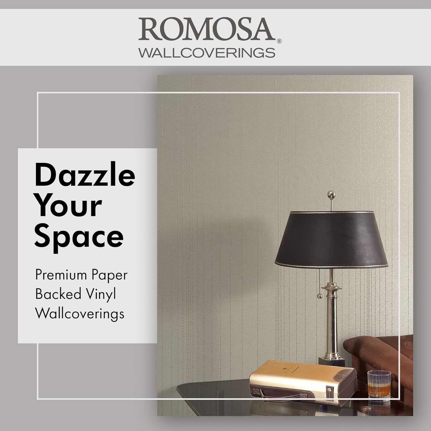 Premium Paper Backed Vinyl Wall Covering - Modern Decor Wallpaper Roll by Romosa - Textured Wallpaper, Unpasted, Heavyweight, Removable Wallpaper - Gleam, Silver - Sample Swatch