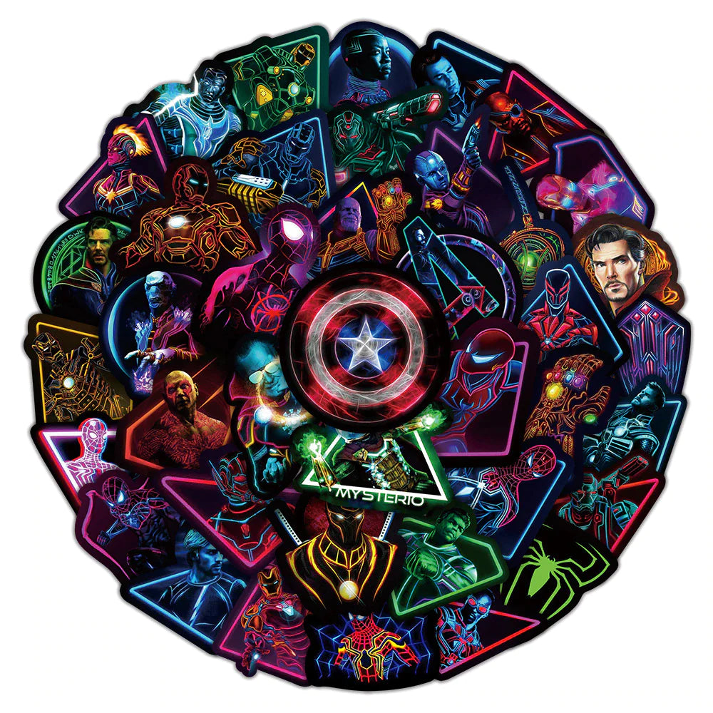 10/50/100Pcs Disney Neon Marvel the Avengers Superhero Anime Stickers Laptop Car Skateboard Phone Bike Cool Sticker Kids Toy