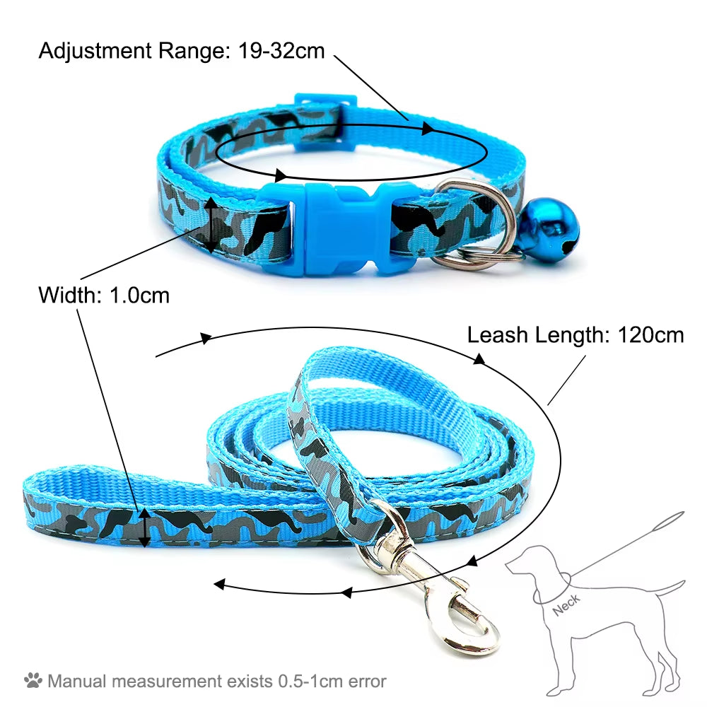 24Pcs Lovely Dog Leash and Collar Set 1.2M for Puppy Cat Traction Rope Dog Collar Harness Durable Walking Pet Supplies Anti-Lost